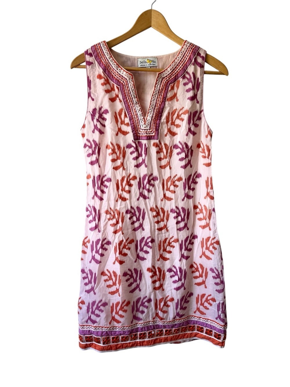 Bella Tu Pink Embroidered Sleeveless Mirrored Shift Dress